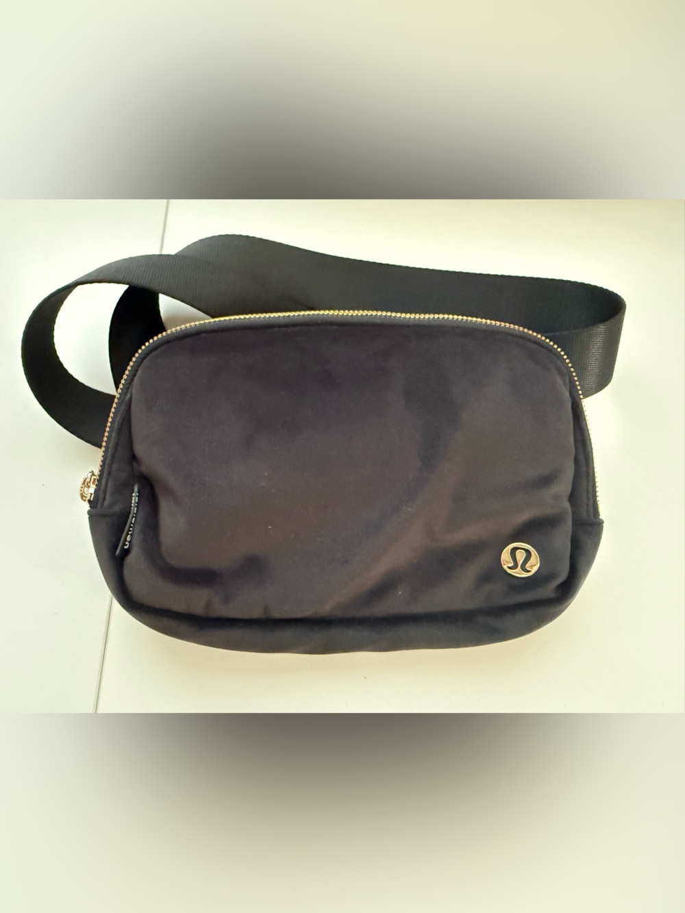 lululemon athletica Black Velvet Belt Bag with Gold Accents